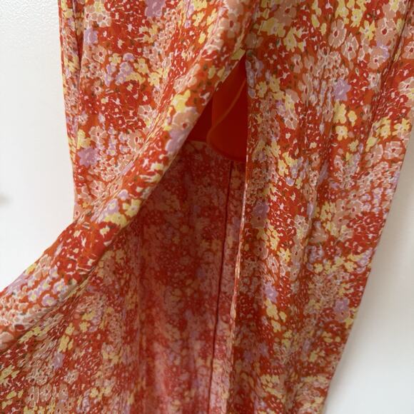ASTR The Label NWT Elsie Orange Floral Smocked Midi Dress M Cottagecore Milkmaid - Picture 5 of 14